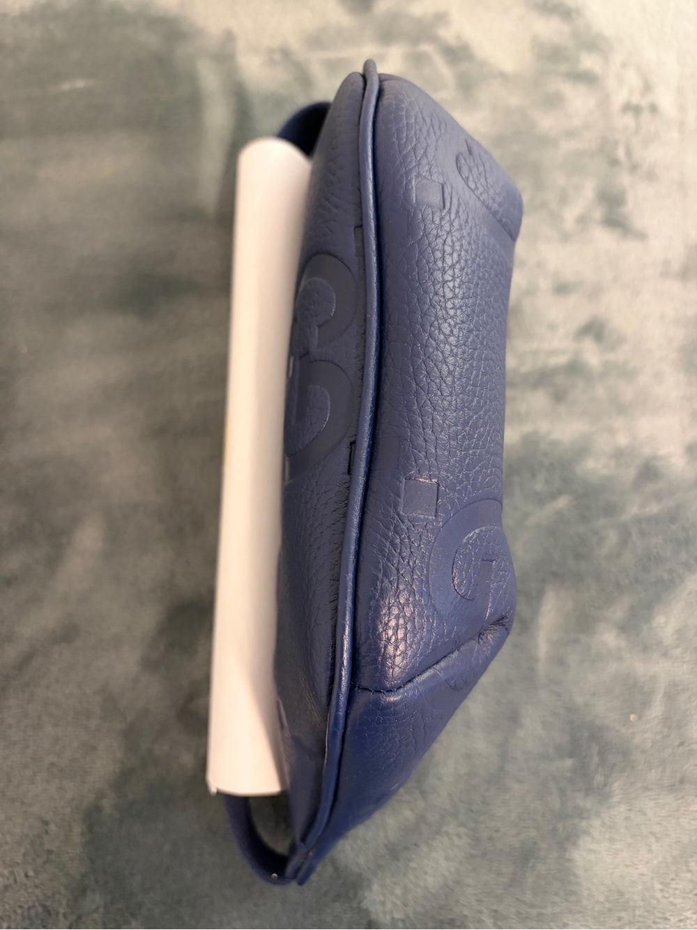 Brand New Gucci Jumbo GG Small Belt Bag Blue Embossed Leather - Picture 3 of 11